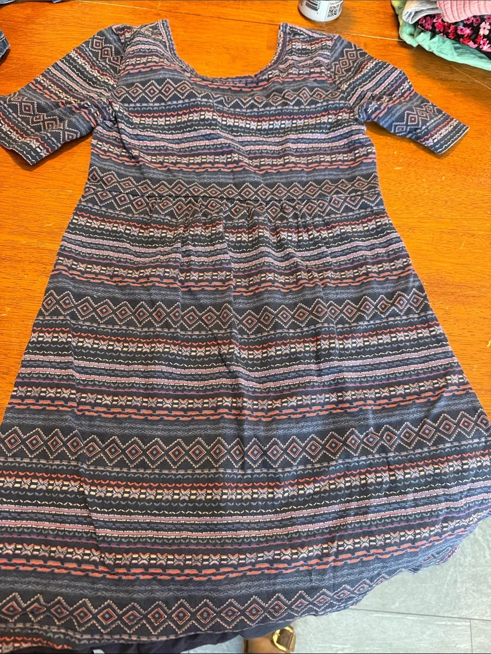 Old Navy Navy Dress with Coral and Blush Geometric Stripes